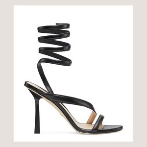 Stuart Weitzman Beatrix 100 Wrap Sandal Black Lacquered Nappa Leather Size 11